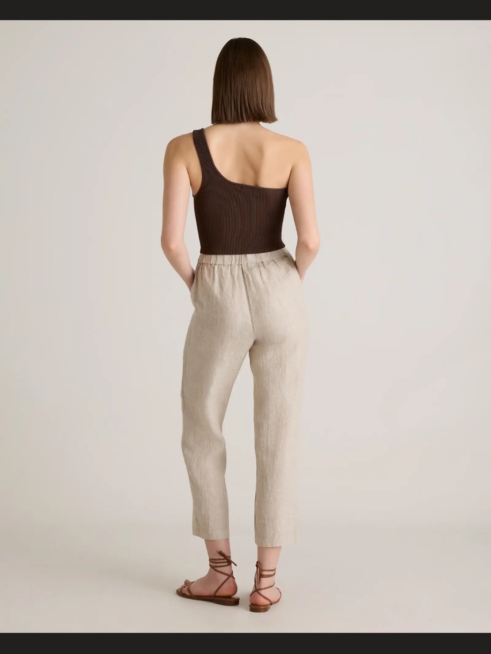 Quince sand 100% European linen tapered ankle pants - Picture 8 of 10